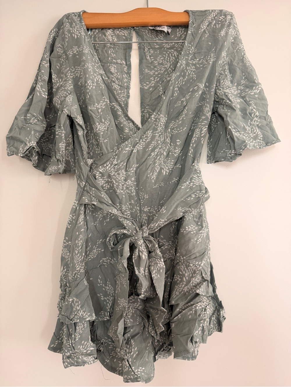 Princess Polly Sage Green Floral Wrap Dress with Ruffle Hem